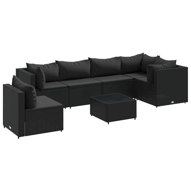loungesæt til haven 7 dele med hynder polyrattan sort