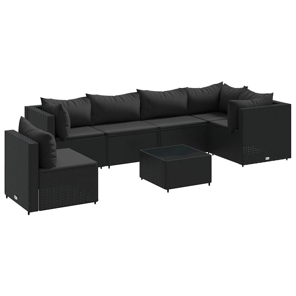 loungesæt til haven 7 dele med hynder polyrattan sort