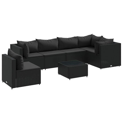 loungesæt til haven 7 dele med hynder polyrattan sort