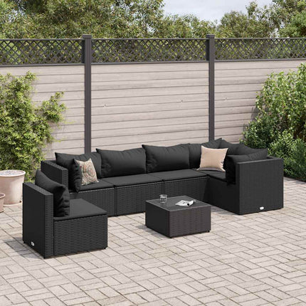 loungesæt til haven 7 dele med hynder polyrattan sort