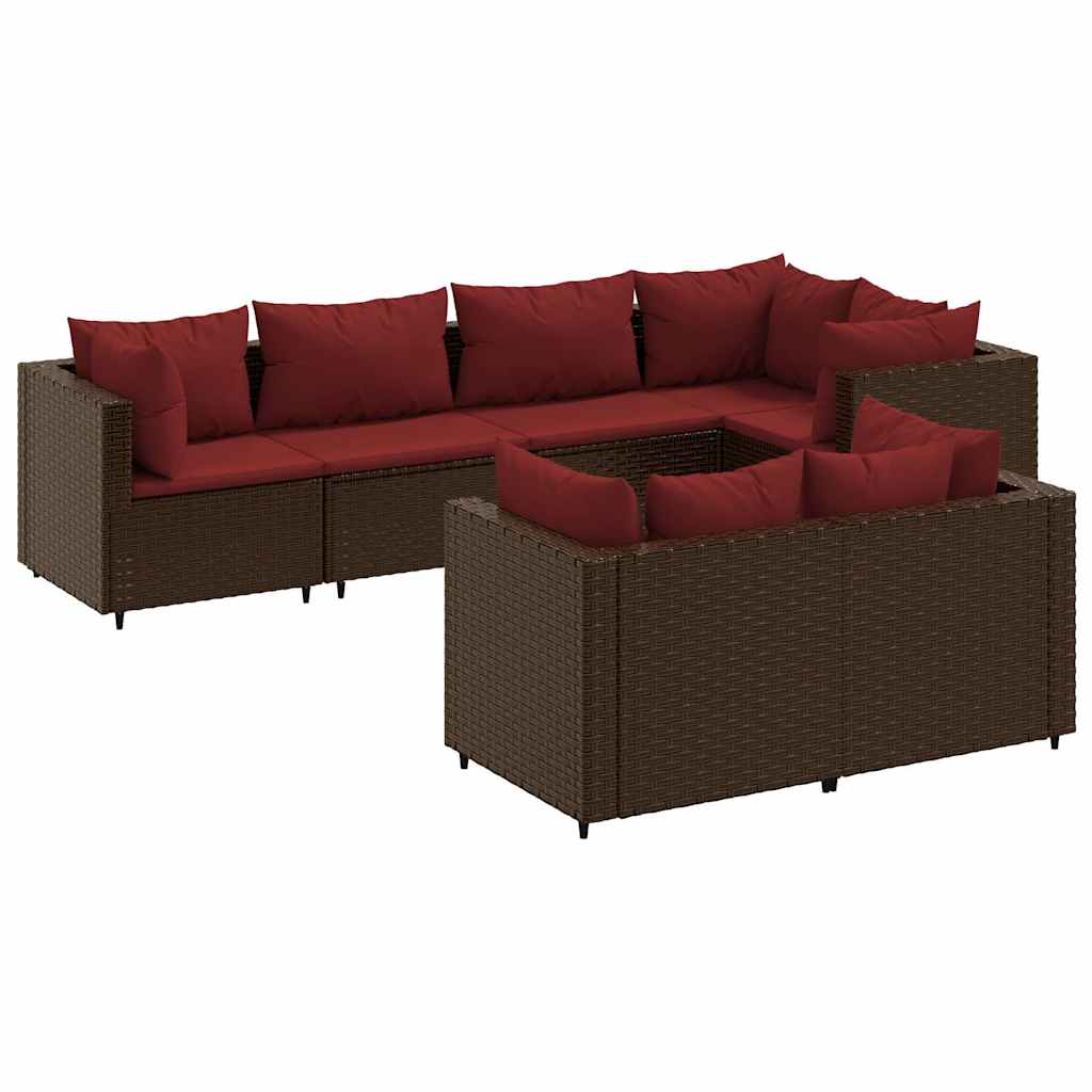 loungesæt til haven 7 dele med hynder polyrattan brun