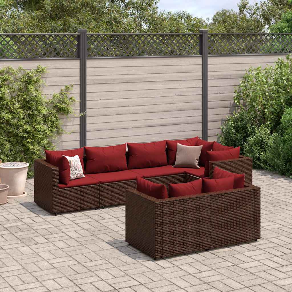 loungesæt til haven 7 dele med hynder polyrattan brun