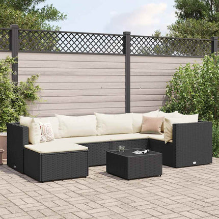 loungesæt til haven 7 dele med hynder polyrattan sort