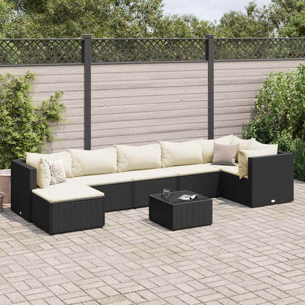 loungesæt til haven 8 dele med hynder polyrattan sort