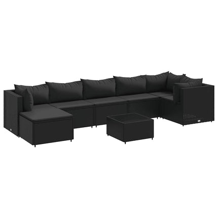 loungesæt til haven 8 dele med hynder polyrattan sort