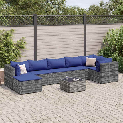 loungesæt til haven 8 dele med hynder polyrattan grå