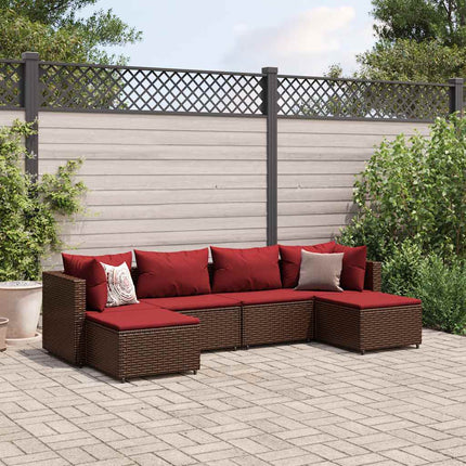 loungesæt til haven 6 dele med hynder polyrattan brun