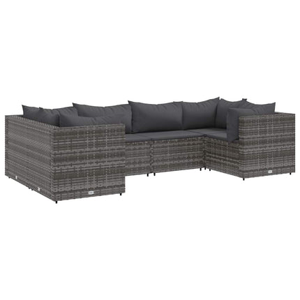 loungesæt til haven 6 dele med hynder polyrattan grå