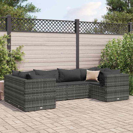 loungesæt til haven 6 dele med hynder polyrattan grå