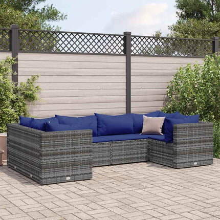 loungesæt til haven 6 dele med hynder polyrattan grå