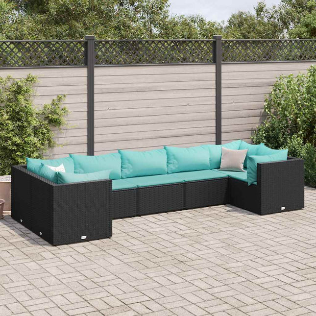 loungesæt til haven 7 dele med hynder polyrattan sort