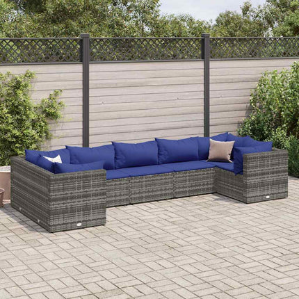 loungesæt til haven 7 dele med hynder polyrattan grå