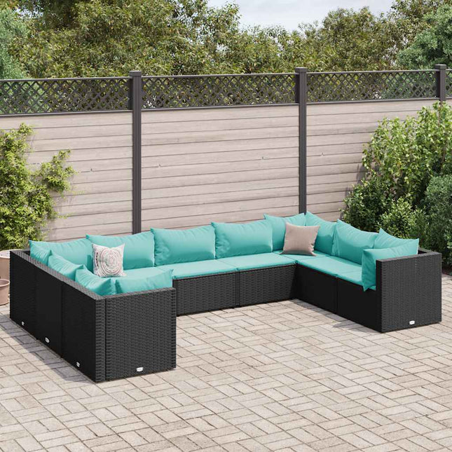 loungesæt til haven 9 dele med hynder polyrattan sort