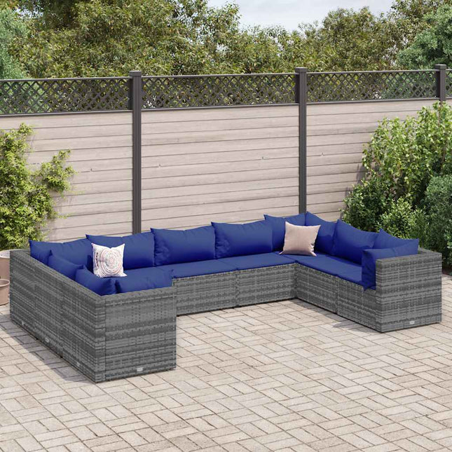 loungesæt til haven 9 dele med hynder polyrattan grå