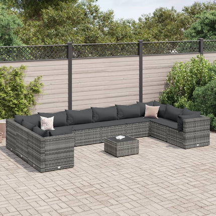 loungesæt til haven 11 dele med hynder polyrattan grå