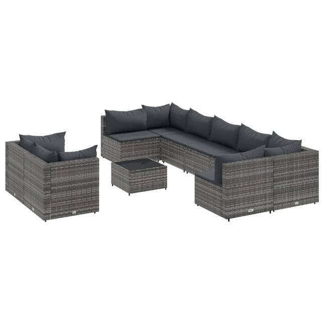 sofasæt til haven 10 dele med hynder polyrattan grå