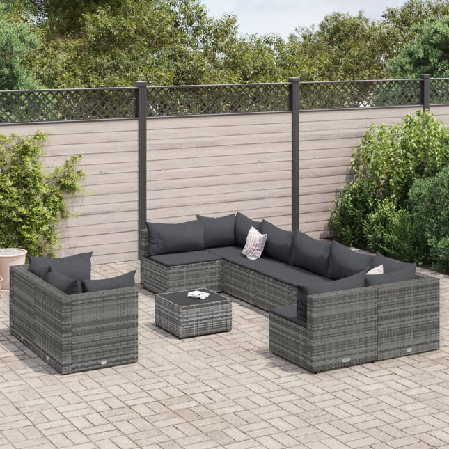 sofasæt til haven 10 dele med hynder polyrattan grå