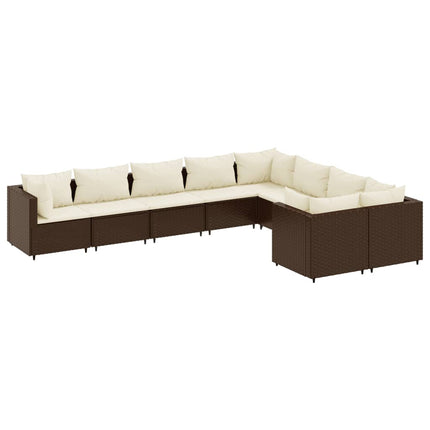 sofasæt til haven 9 dele med hynder polyrattan brun