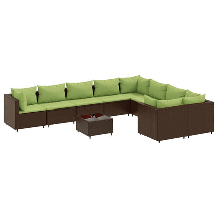 sofasæt til haven 10 dele med hynder polyrattan brun