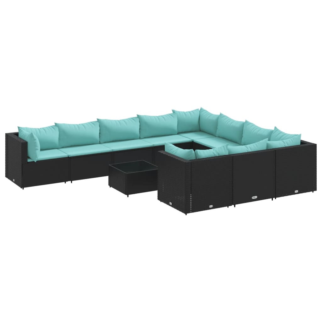 sofasæt til haven 11 dele med hynder polyrattan sort