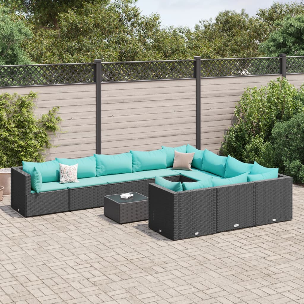 sofasæt til haven 11 dele med hynder polyrattan sort