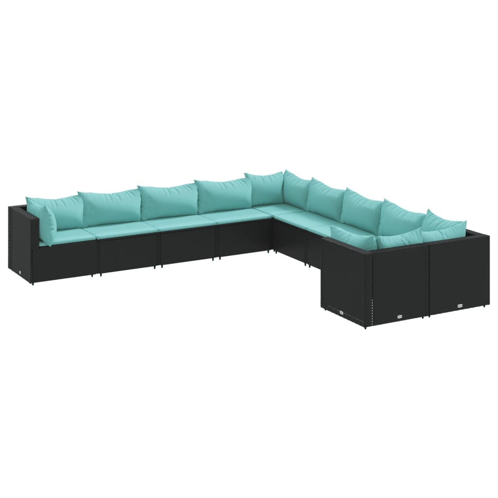 sofasæt til haven 10 dele med hynder polyrattan sort
