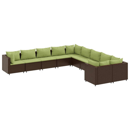 sofasæt til haven 10 dele med hynder polyrattan brun