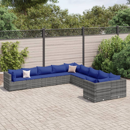 sofasæt til haven 10 dele med hynder polyrattan grå