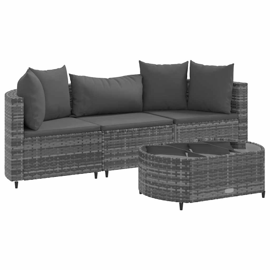 sofasæt til haven 4 dele med hynder polyrattan grå