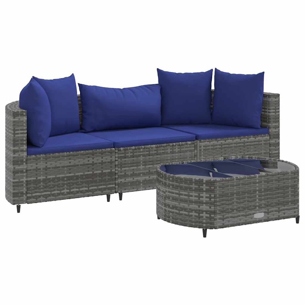 sofasæt til haven 4 dele med hynder polyrattan grå