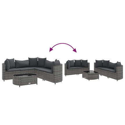 sofasæt til haven 6 dele med hynder polyrattan grå
