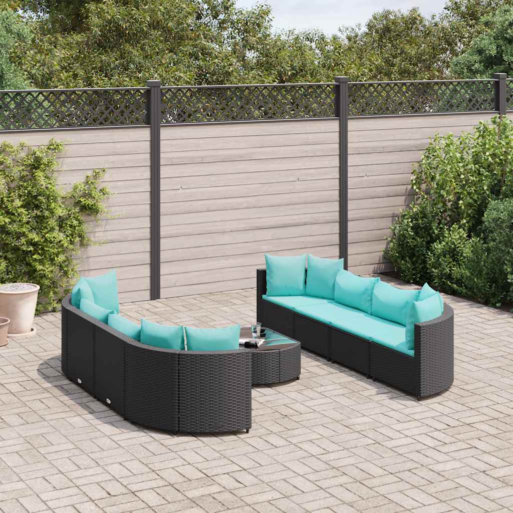 sofasæt til haven 9 dele med hynder polyrattan sort