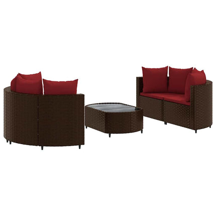 sofasæt til haven 5 dele med hynder polyrattan brun