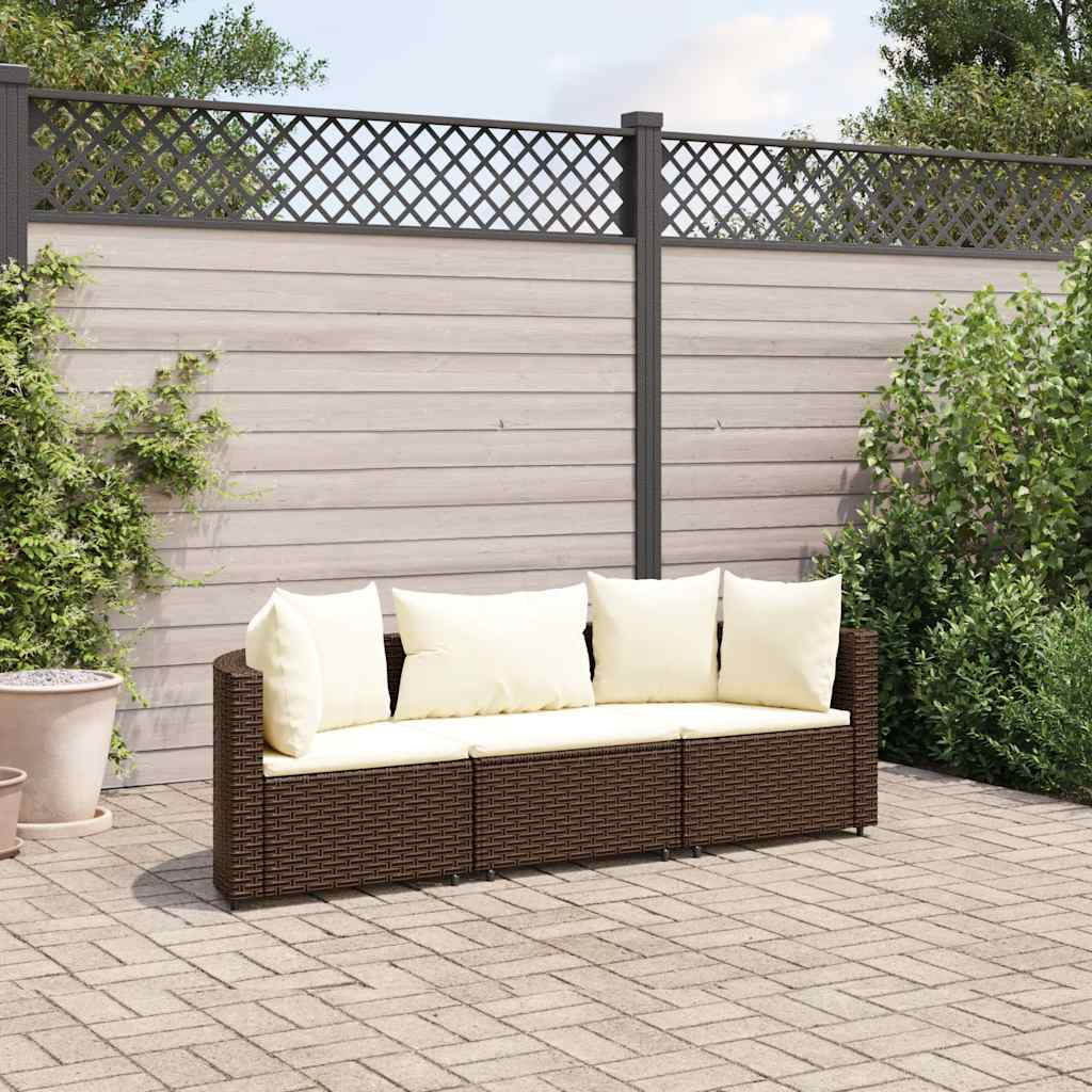 sofasæt til haven 3 dele med hynder polyrattan brun