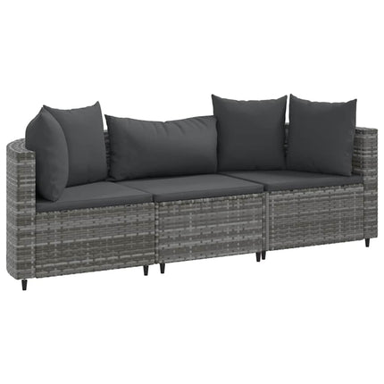 havesofasæt 3 dele med hynder polyrattan grå