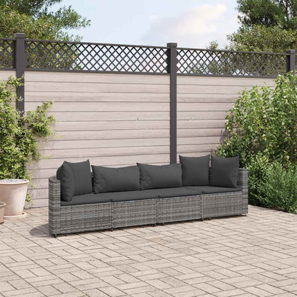 sofasæt til haven 4 dele med hynder polyrattan grå