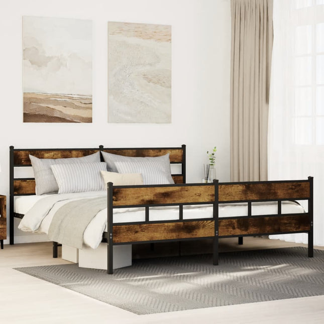 sengeramme uden madras 193x203 cm metal røget egetræsfarve