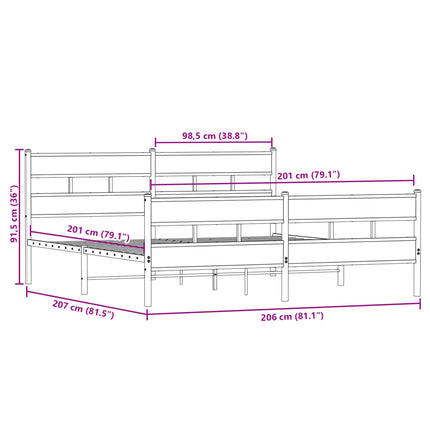 sengeramme uden madras 200x200 cm metal røget egetræsfarve