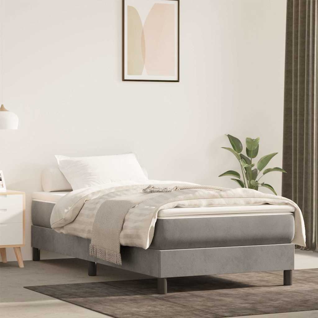 springmadras med pocketfjedre medium 90x220x20 cm fløjl lysegrå