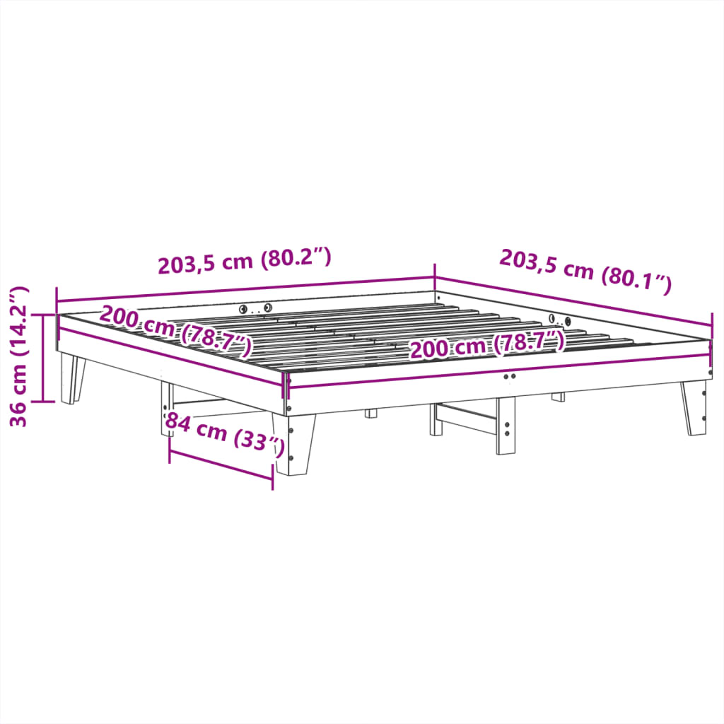 sengeramme uden madras 200x200 cm massivt fyrretræ