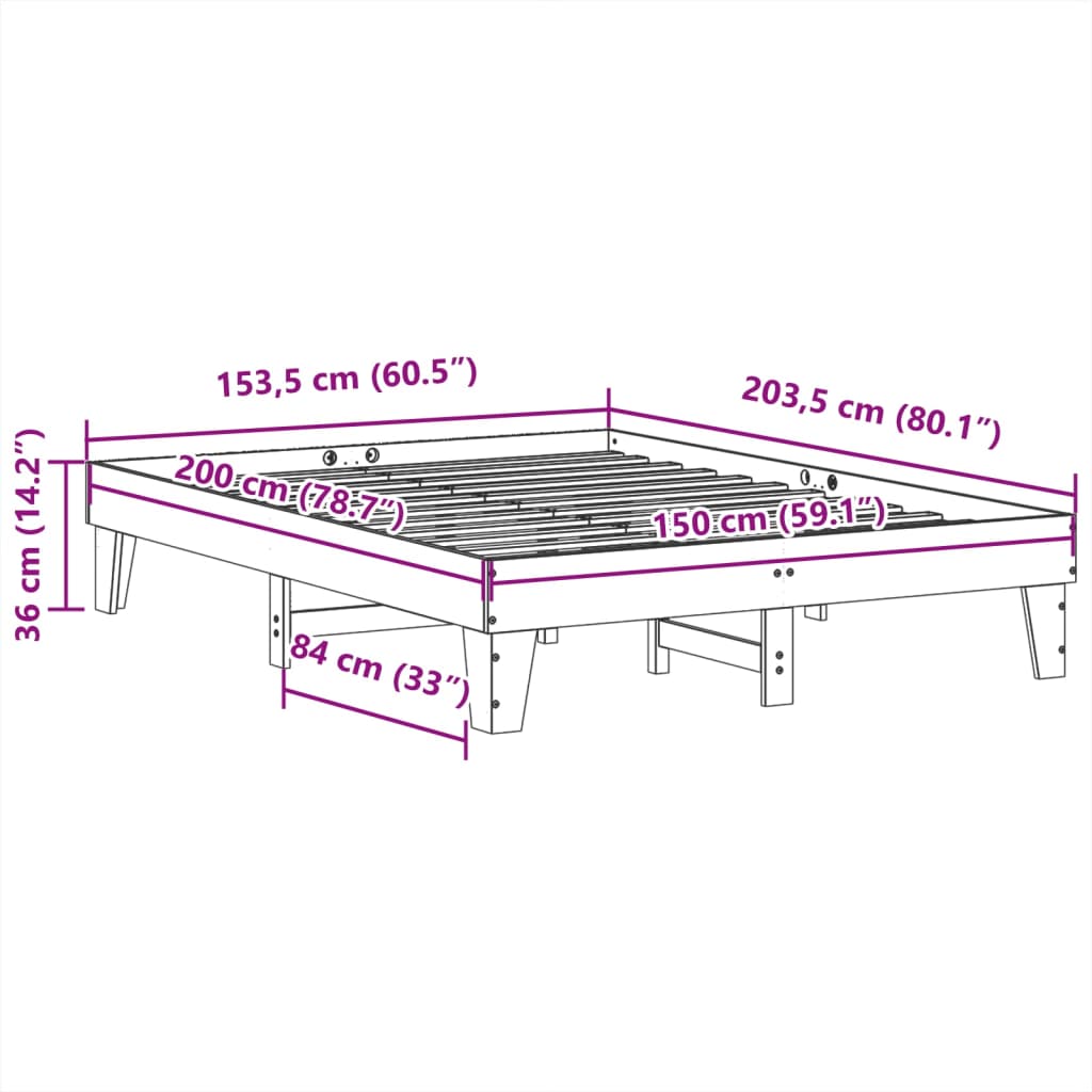 sengeramme uden madras 150x200 cm massivt fyrretræ gyldenbrun