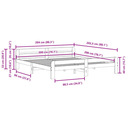 sengeramme uden madras 200x200 cm massivt fyrretræ