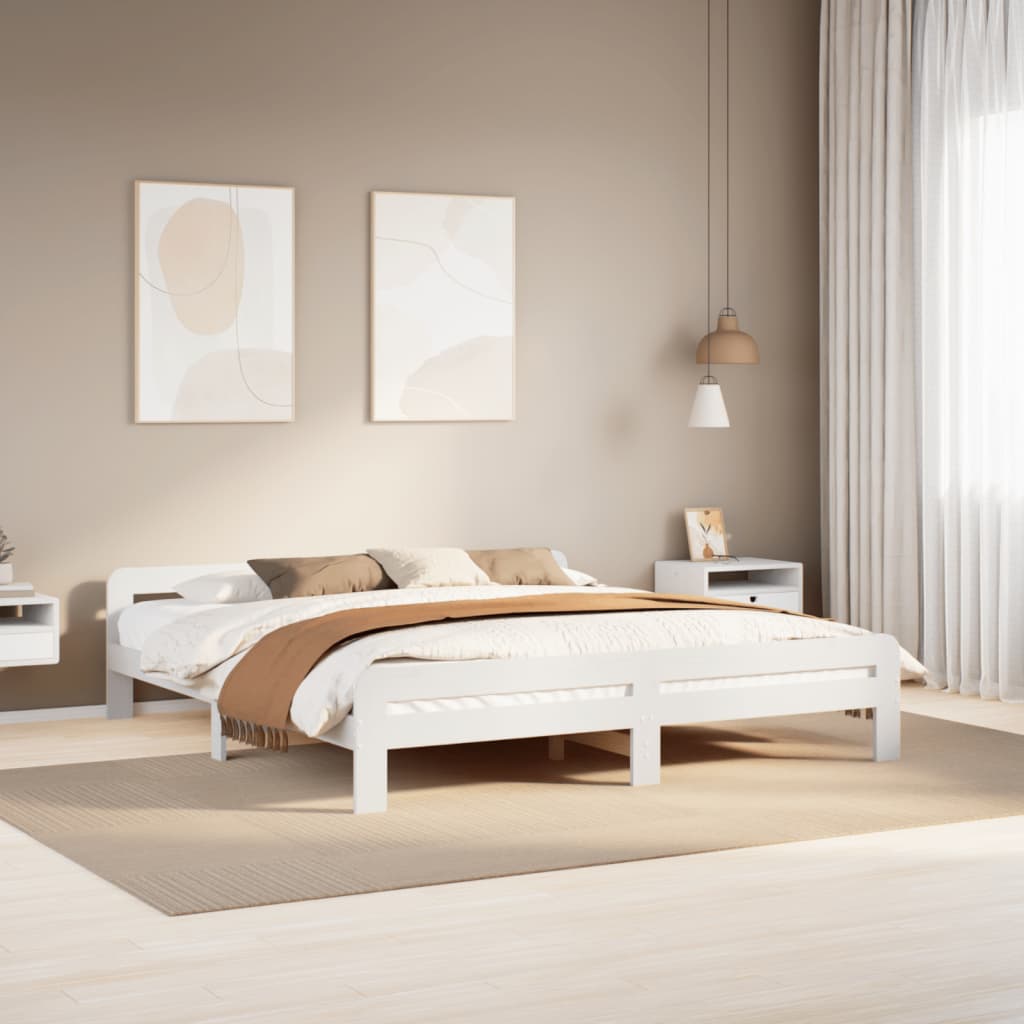 sengeramme uden madras 200x200 cm massivt fyrretræ hvid