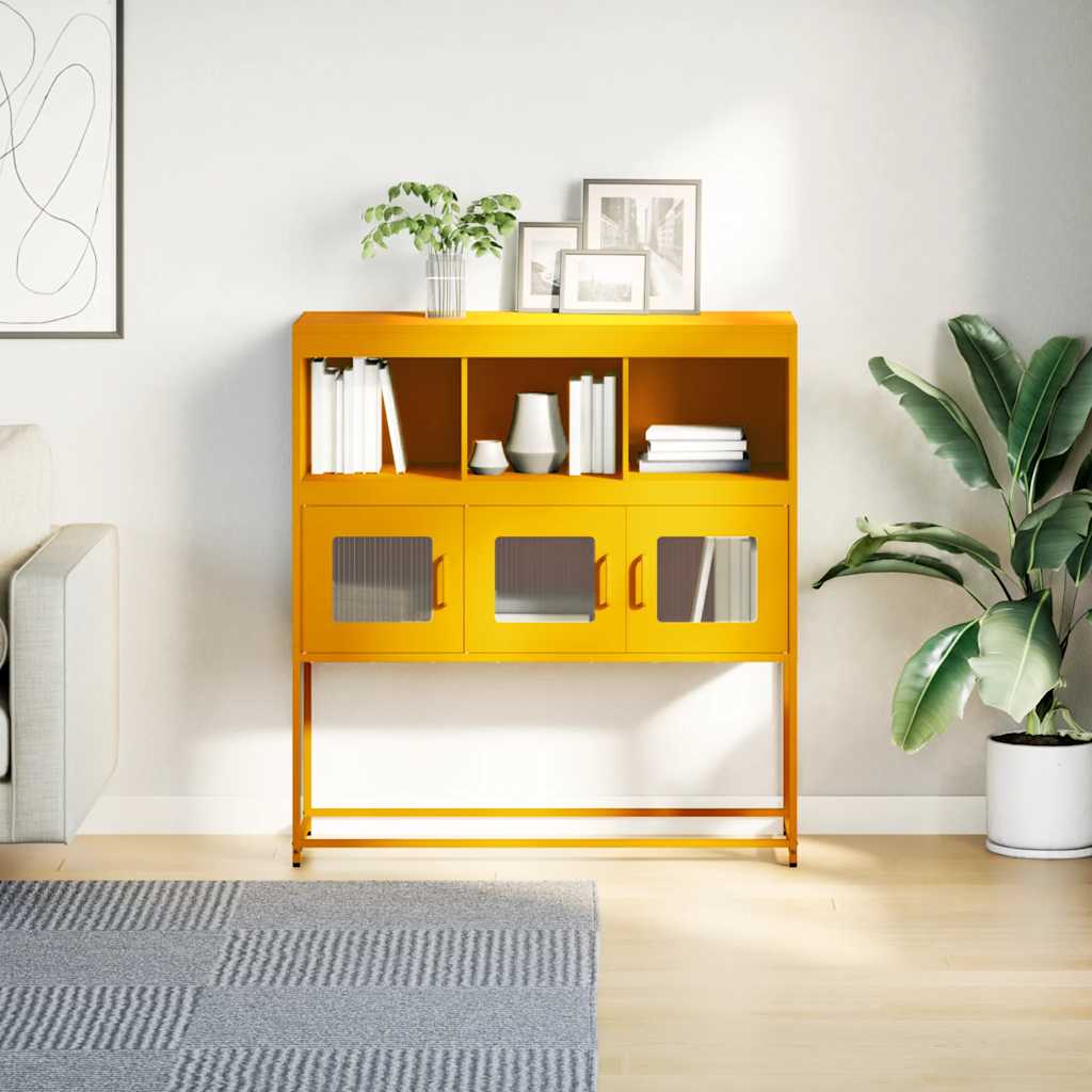 skænk 100,5x39x107 cm koldvalset stål sennepsgul