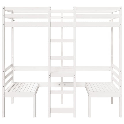 højseng med skrivebord og stole 75x190 cm massivt fyrretræ hvid