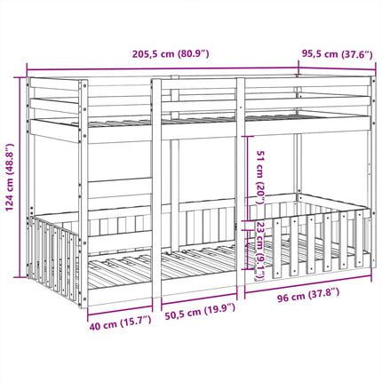 køjeseng 90x200 cm massivt fyrretræ hvid