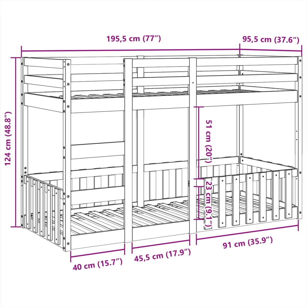 køjeseng 90x190 cm massivt fyrretræ hvid