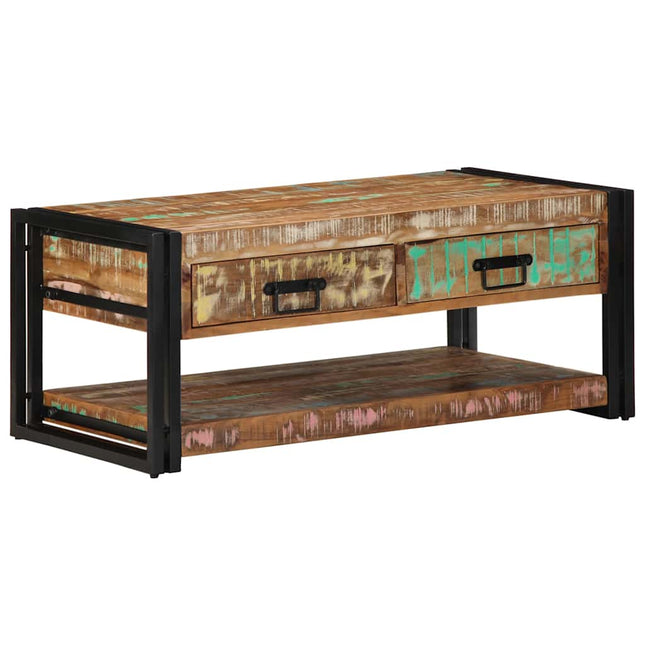 sofabord 90x50x38 cm massivt genbrugstræ flerfarvet