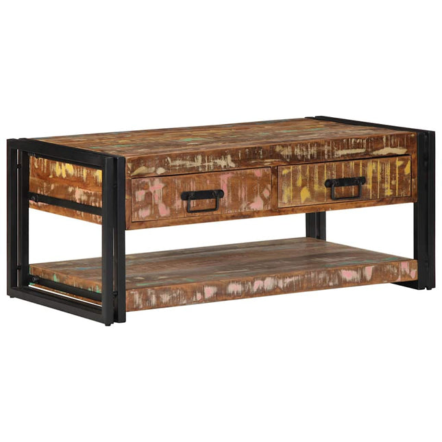 sofabord 90x50x38 cm massivt genbrugstræ flerfarvet