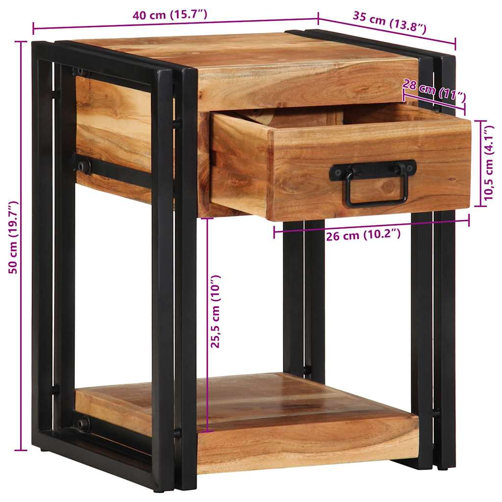 Natskab med skuffe 2 pcs Brun 40 x 35 x 50 cm Massivt Akacietræ